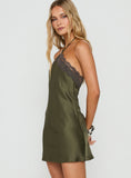 Zinniah Arrowneck Satin Mini Dress Khaki