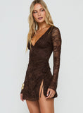 Airabella Long Sleeve Lace Mini Dress Chocolate
