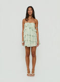 Kalari Strapless Layered Mini Dress Soft Green