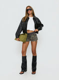 Panoramic Faux Leather Cropped Jacket Black
