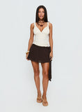 Reviva Ruched Wrap Mini Skirt Chocolate