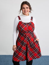 Plaid Print Zipper Overall Straps Mini Dress