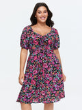 Floral Print Sweetheart Neckline Mini Dress