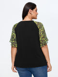 Sheer Floral Print Ruffled Cuff Sleeve Top