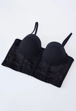 Solid Color Underwire Bustier Crop Top in Black
