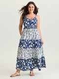 Colorblock Floral Print Tiered Maxi Dress