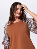 Cotton Leopard Print Ruffled Cuff Knit Top