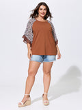 Cotton Leopard Print Ruffled Cuff Knit Top