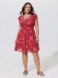 Floral Print Flutter Sleeve Mini Dress