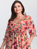Romantic Floral Print Ruffled Edge Maxi Dress