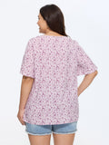 Floral Ruffle Sleeve Gathered Round Neck Blouse