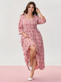 Checkered Print Pockets Button Maxi Dress