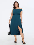 Stretchy One-Shoulder Asymmetrical Hem Midi Dress