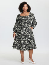 Pure Cotton Shirred Waist Silhouette Flower Midi Dress