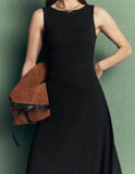 Asymetric Ponte Midi Dress - Black