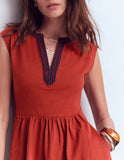 May Embroidered Short Dress - Burnt Orange