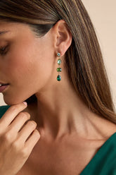 Green Ombre Drop Earrings - Green Rhinestone Earrings