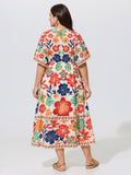 Floral Print Drawstring Waist Tiered Midi Dress