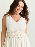 Tassels Cinched-Waist V-Neck Maxi Dress