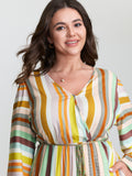 Supersoft Striped Wrap Neckline Midi Dress
