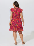 Floral Print Flutter Sleeve Mini Dress