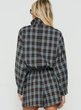 Lunna Funnel Neck Jacket Blue / Brown Check