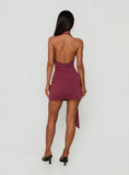 Poppee Halter Tie Detail Mini Dress Burgundy