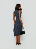 Louisia V Neck Hanky Hem Midi Dress Charcoal