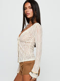 Open Your Heart Tie Detail Long Sleeve Top Cream