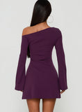 Adrietta Long Sleeve Off Shoulder Mini Dress Plum Noir