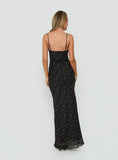 Alasia Lace Trim V Neck Maxi Dress Black Floral