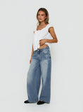Johnni Floral Printed Low Rise Jeans Mid Wash