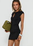 Ivina Keyhole Ruched Scoop Mini Dress Black
