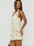 Verdanea Halter Beaded Mini Dress Gold