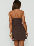 Noira Strapless Wrap Mini Dress Chocolate
