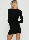 Orlla Square Neck Lace Detail Long Sleeve Mini Dress Black