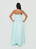 Soft Bloom Drop Waist Strapless Maxi Dress Blue