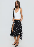 Dulciana High Split Asymmetrical Midi Skirt Black / Polka Dot