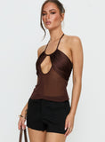 Whisperer Halter Chiffon Top Brown