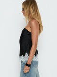 Fiorelle Strapless Lace Trim Satin Top Black / White