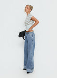 Ramos Diamante Low Rise Wide Leg Denim Jeans Washed Mid Blue