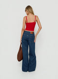 Ramos Low Rise Double Button Wide Leg Denim Jeans Dark Indigo