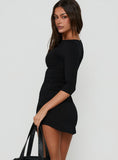 Emmilia Curved Hem 3/4 Sleeve Mini Dress Black