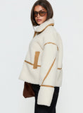 Briane Contrast Teddy Jacket White