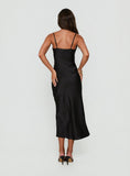 Declanna Satin Lace Trim Slip Midi Dress Black