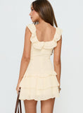 Fawnia Frill Ruched Mini Dress Cream Tall