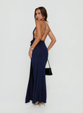 Asmeralda Plunge Low Back Maxi Dress Navy
