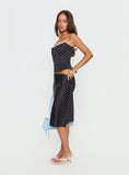 Somani Satin Midi Skirt Black Polka Dot