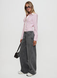 Ramos Low Rise Wide Leg Denim Jeans Grey Wash