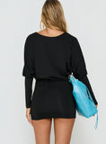 Rivver Long Sleeve Plunge Mini Dress Black